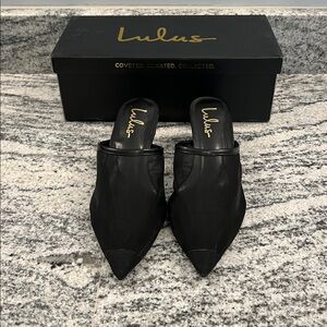 Lulus Black Anniston Mesh‎ Pointed Toe Mule Heels Size 8 New in Box